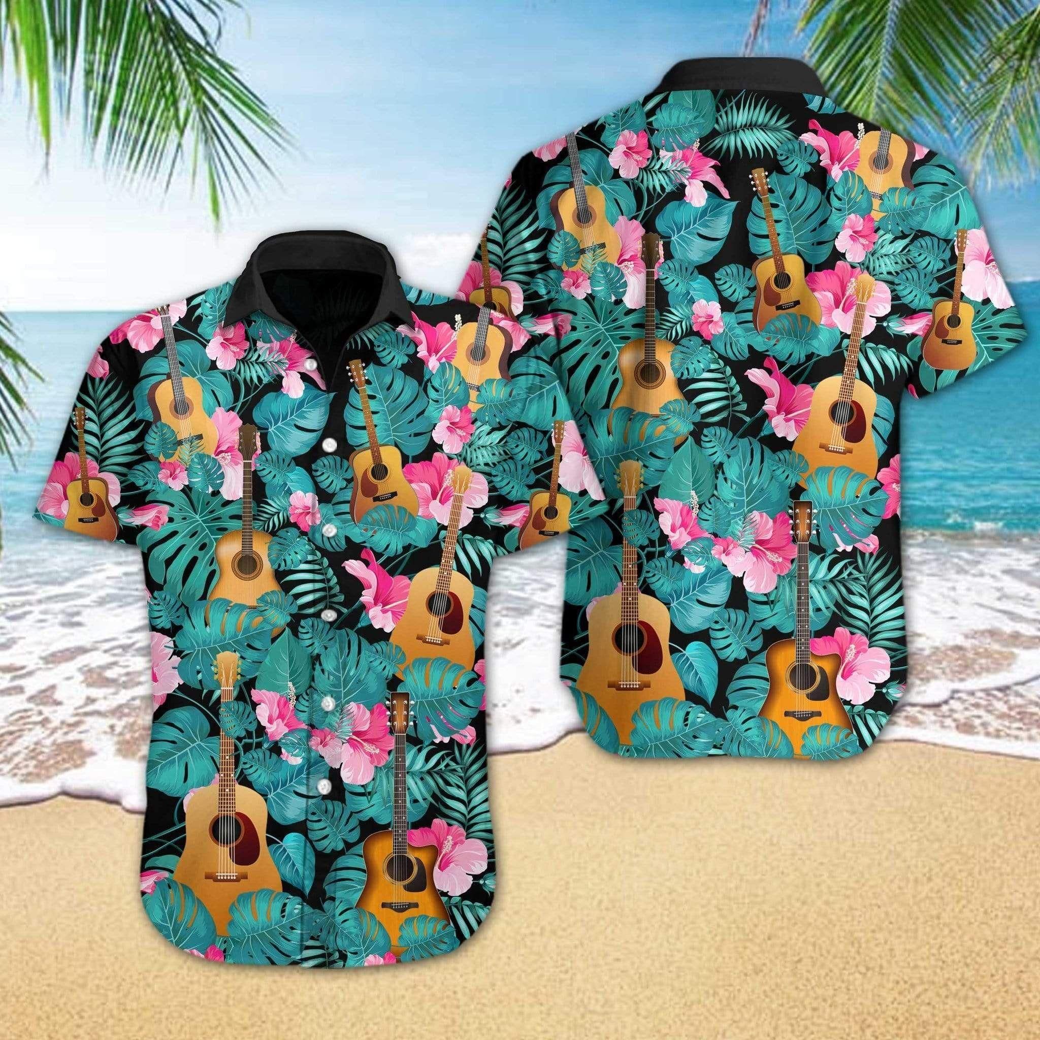 Guitar Tropical Aloha Hawaiian Shirt Colorful Short Sleeve Summer Beach Casual Shirt For Men And Women