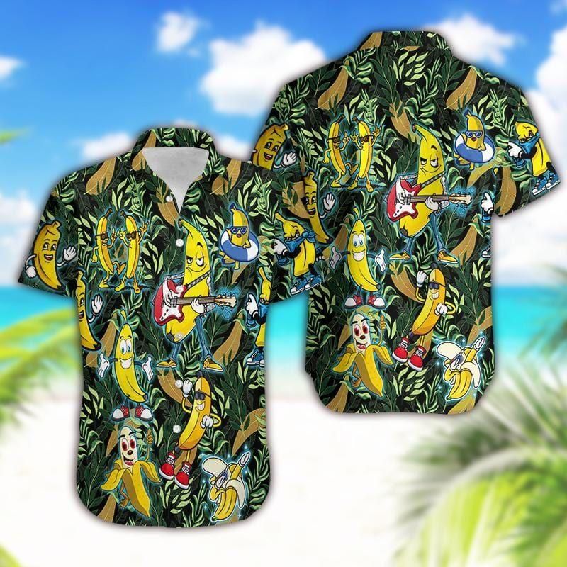 Happy Bananas Aloha Hawaiian Shirt Colorful Short Sleeve Summer Beach Casual Shirt For Men And Women