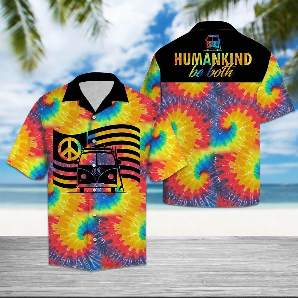 Hippie Car Humankind Be Both Aloha Hawaiian Shirt Colorful Short Sleeve Summer Beach Casual Shirt For Men And Women