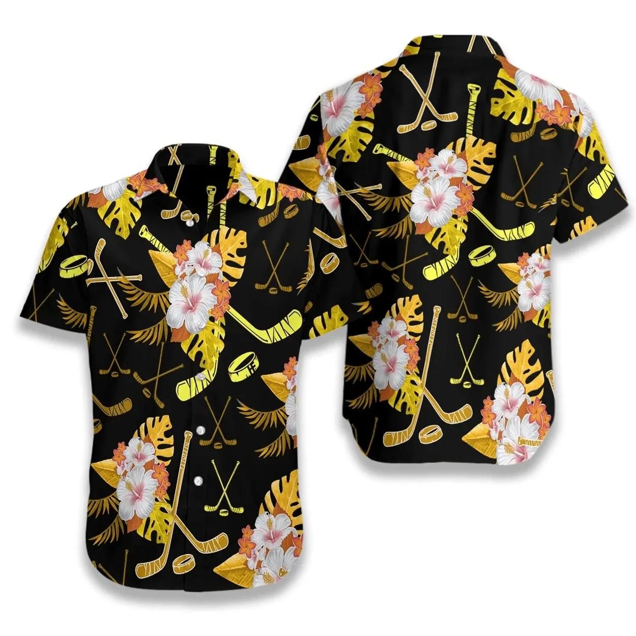 Hockey Tropical Puck Aloha Hawaiian Shirt Colorful Short Sleeve Summer Beach Casual Shirt For Men And Women