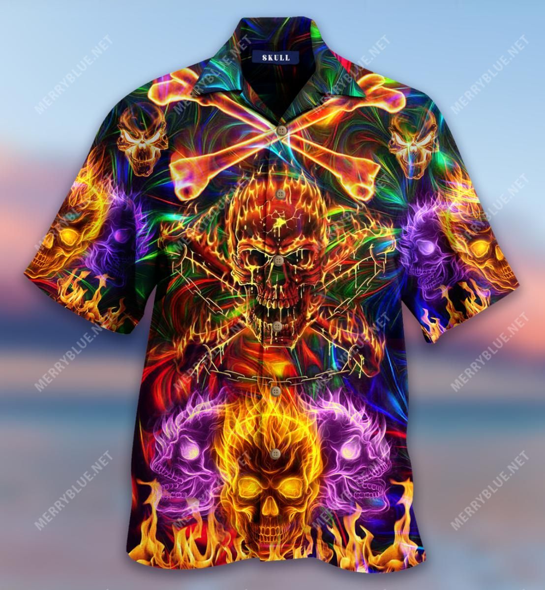 I'M The Danger Flaming Skull Aloha Hawaiian Shirt Colorful Short Sleeve Summer Beach Casual Shirt For Men And Women