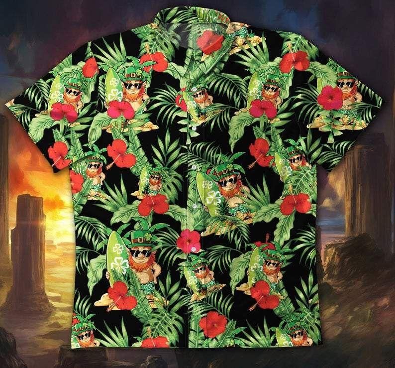 Irish Leprechaun With Flower Happy St Patrick'S Day Aloha Hawaiian Shirt Colorful Short Sleeve Summer Beach Casual Shirt For Men And Women