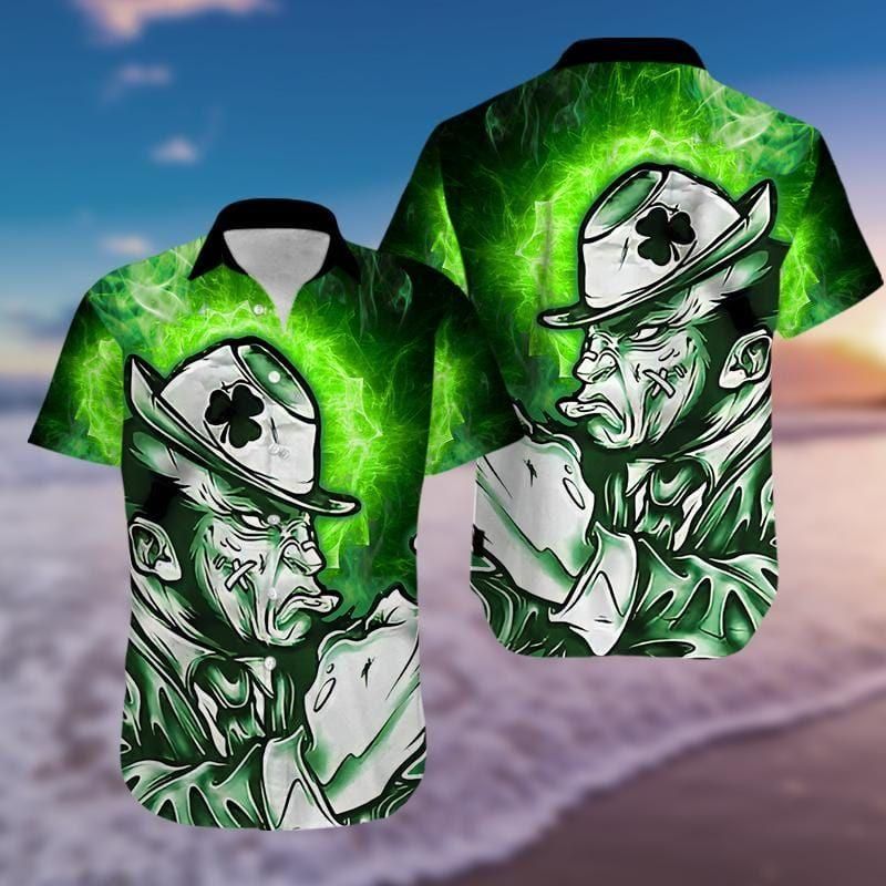 Irish Man Happy Patrick'S Day Green Aloha Hawaiian Shirt Colorful Short Sleeve Summer Beach Casual Shirt For Men And Women