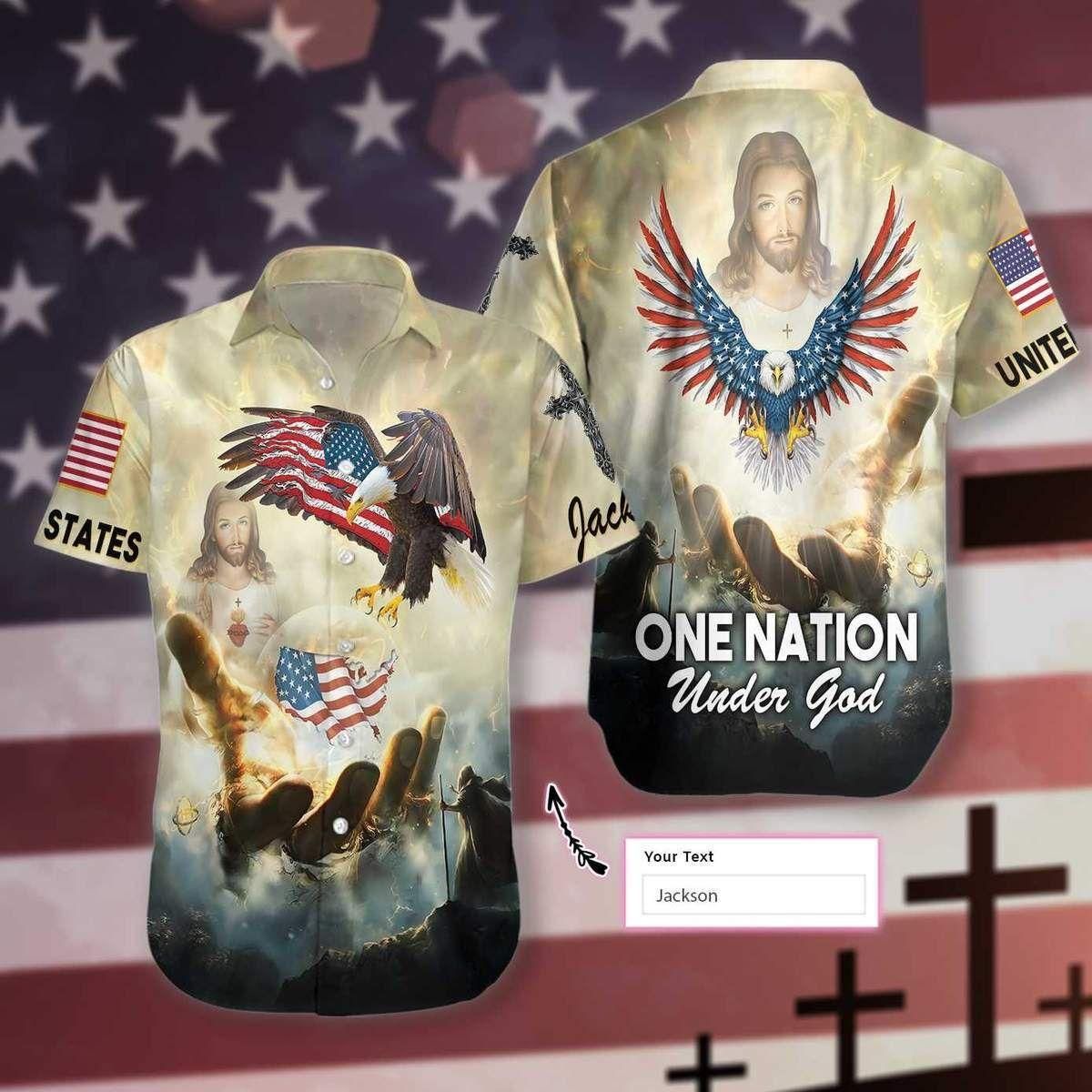 Jesus One Nation Under God Eagle Aloha Hawaiian Shirt Colorful Short Sleeve Summer Beach Casual Shirt For Men And Women