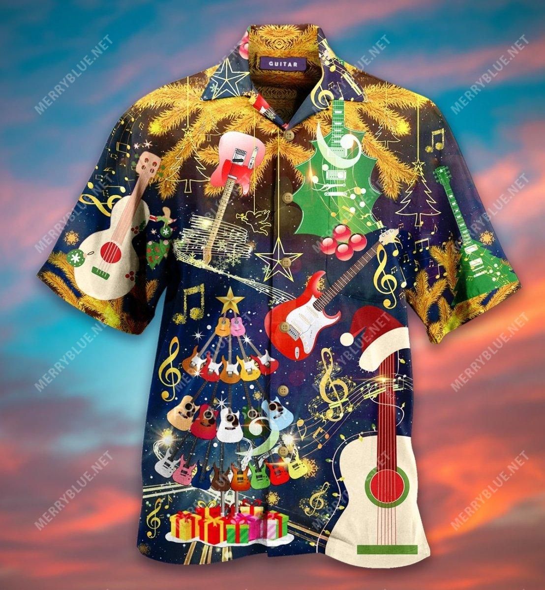 Let'S Chill With Christmas Guitar Aloha Hawaiian Shirt Colorful Short Sleeve Summer Beach Casual Shirt For Men And Women