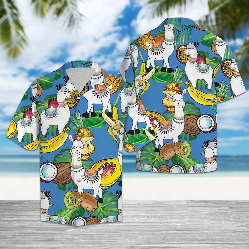 Llama Love Fruit Aloha Hawaiian Shirt Colorful Short Sleeve Summer Beach Casual Shirt For Men And Women