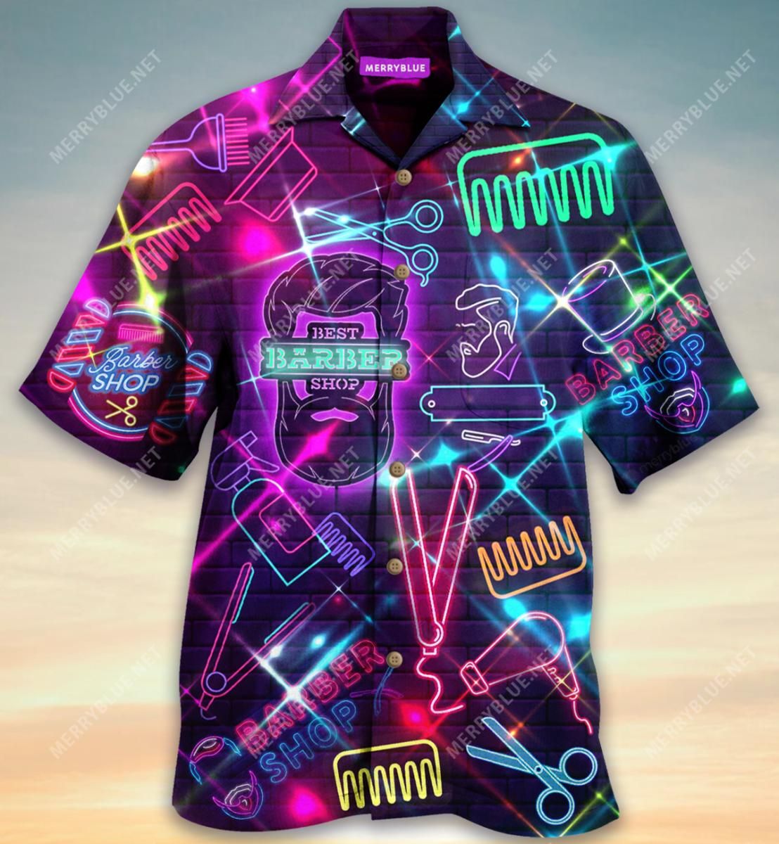 Look Into Neon Barber Shop Aloha Hawaiian Shirt Colorful Short Sleeve Summer Beach Casual Shirt For Men And Women