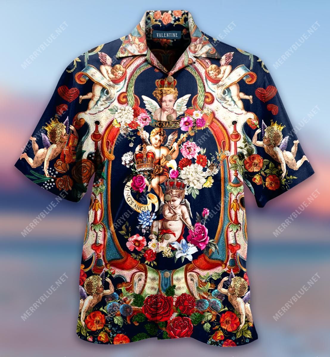 Lovely King'S Angels Aloha Hawaiian Shirt Colorful Short Sleeve Summer Beach Casual Shirt For Men And Women