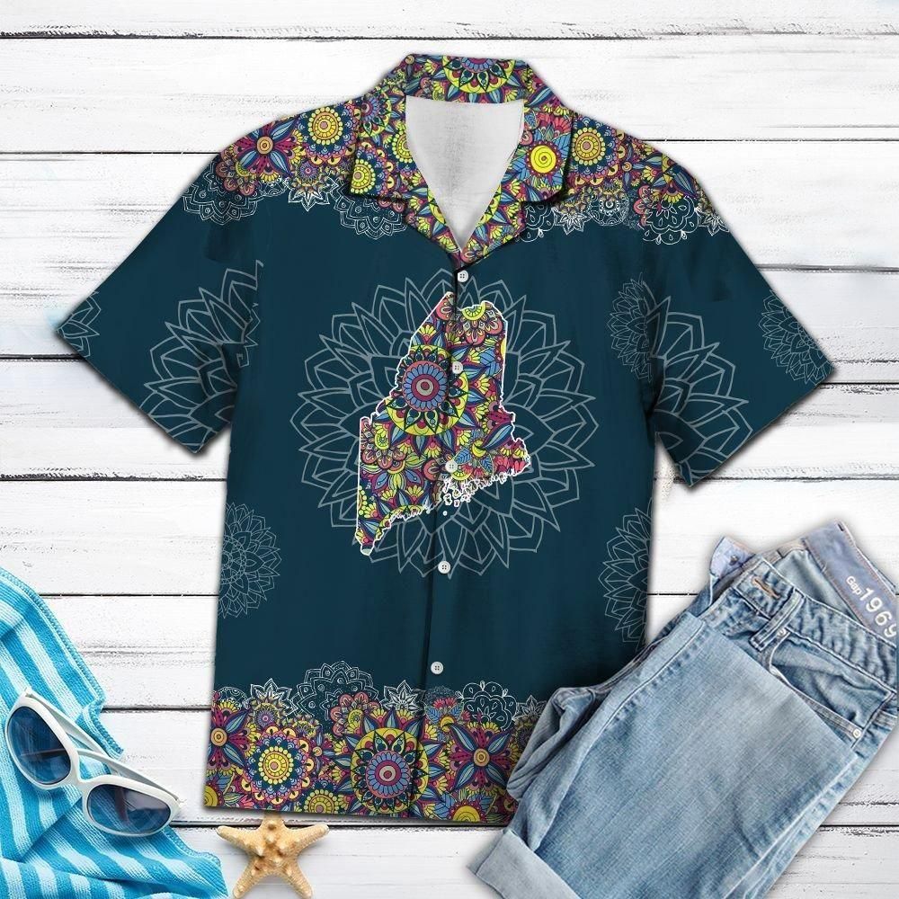 Maine Mandala Aloha Hawaiian Shirt Colorful Short Sleeve Summer Beach Casual Shirt For Men And Women