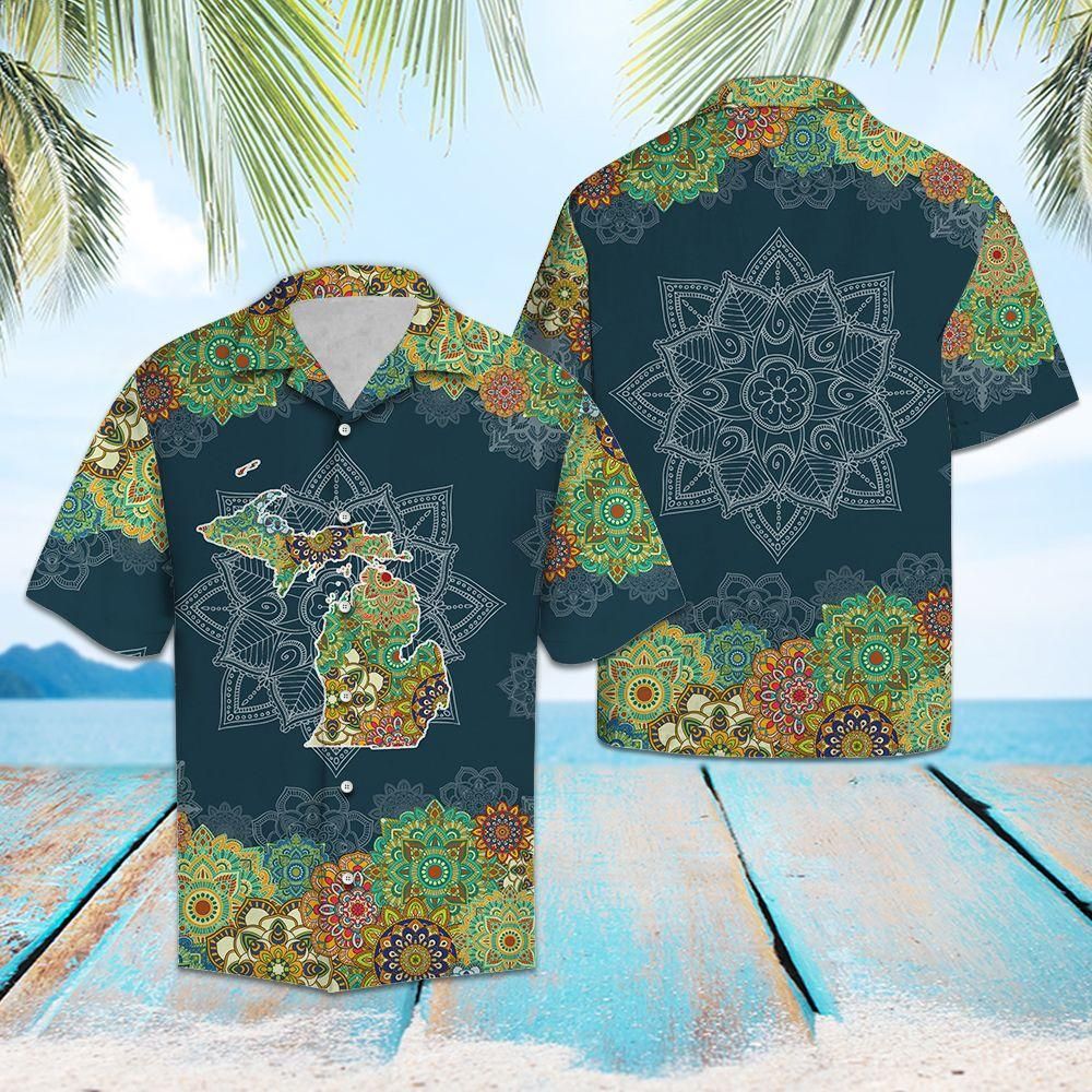 Michigan Floral Mandala Aloha Hawaiian Shirt Colorful Short Sleeve Summer Beach Casual Shirt For Men And Women