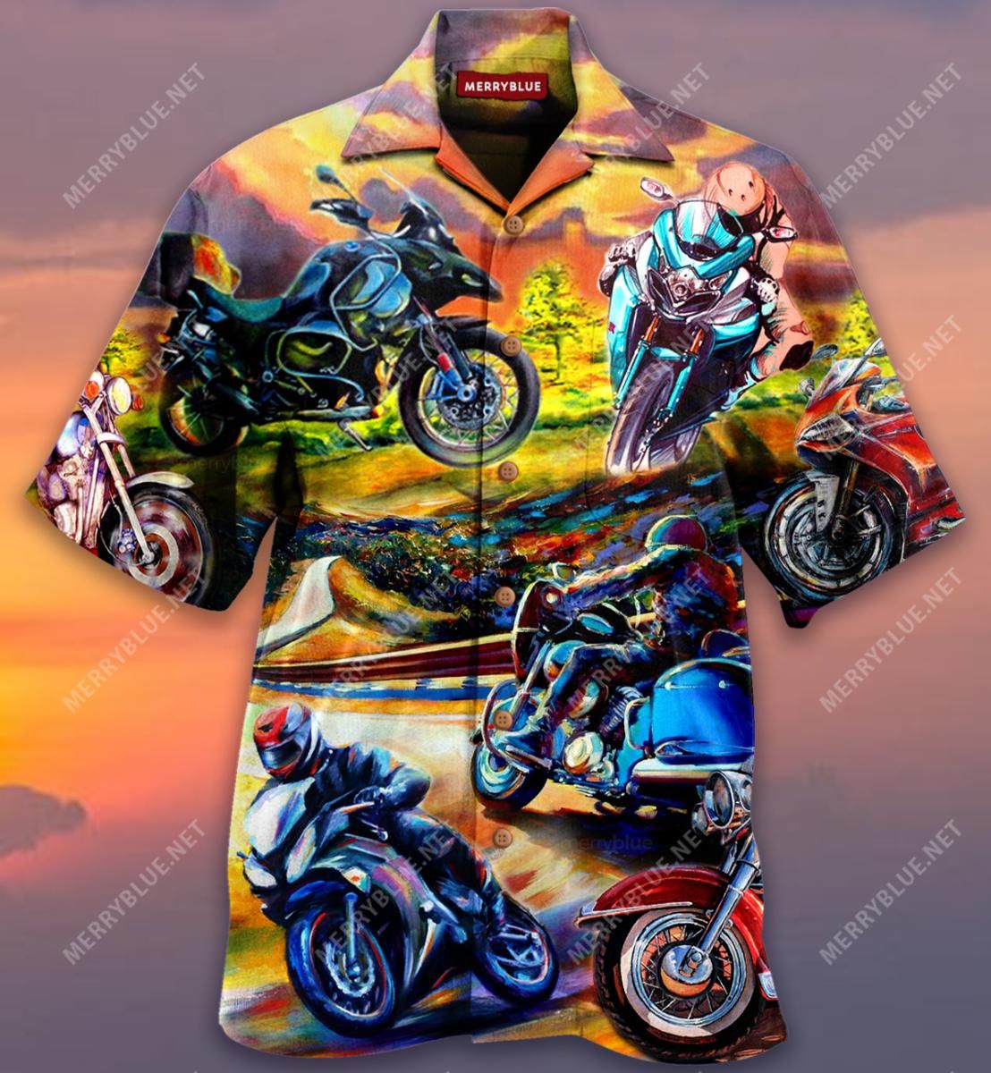 Motorcycling Under The Sunset Aloha Hawaiian Shirt Colorful Short Sleeve Summer Beach Casual Shirt For Men And Women