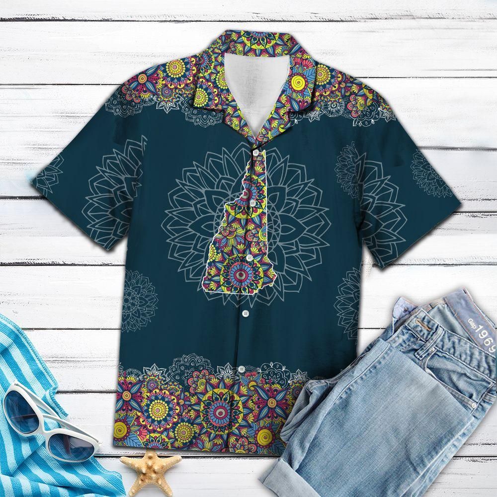 New Hampshire Mandala Aloha Hawaiian Shirt Colorful Short Sleeve Summer Beach Casual Shirt For Men And Women