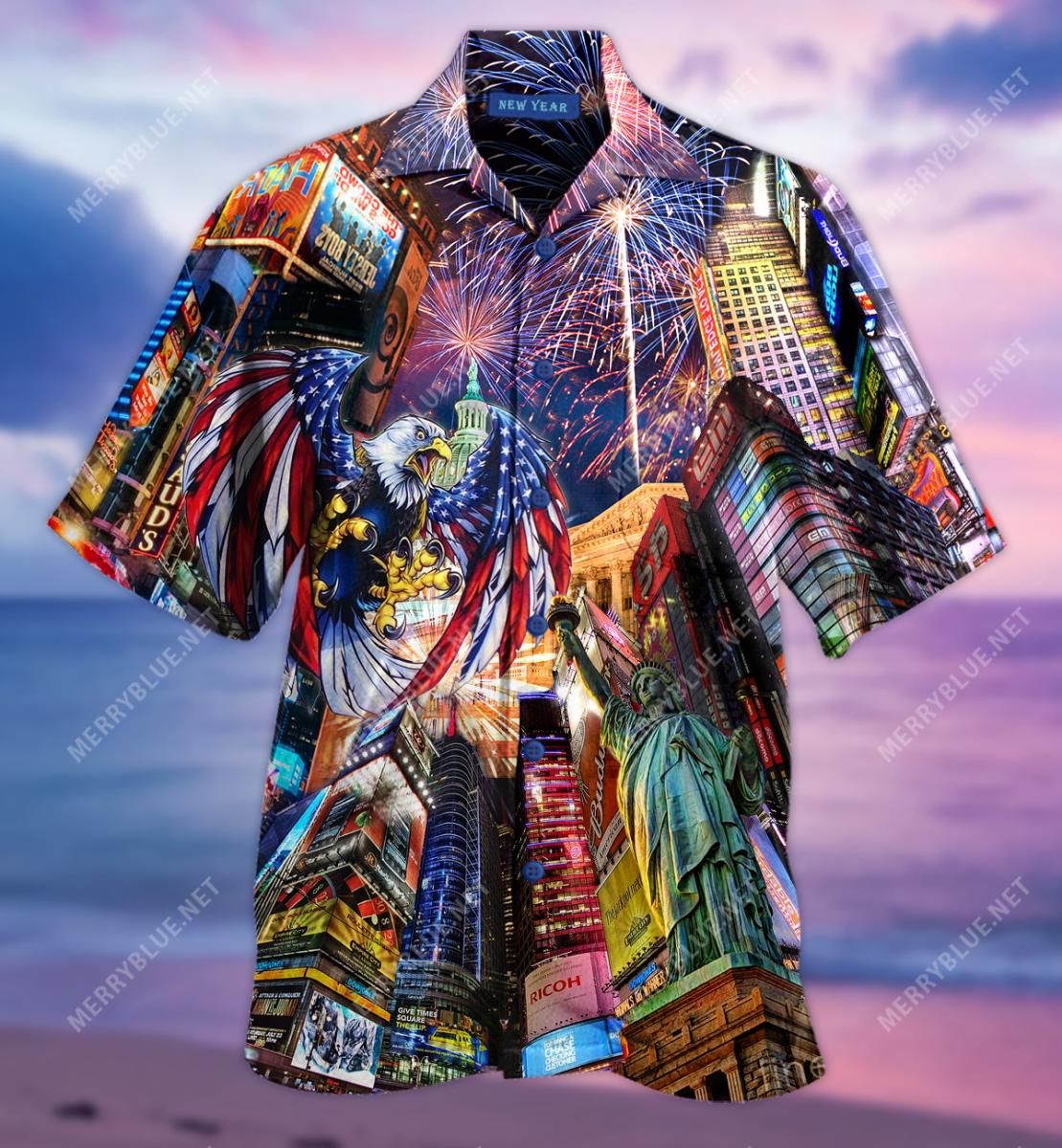 New Year'S Day Firework Party Aloha Hawaiian Shirt Colorful Short Sleeve Summer Beach Casual Shirt For Men And Women