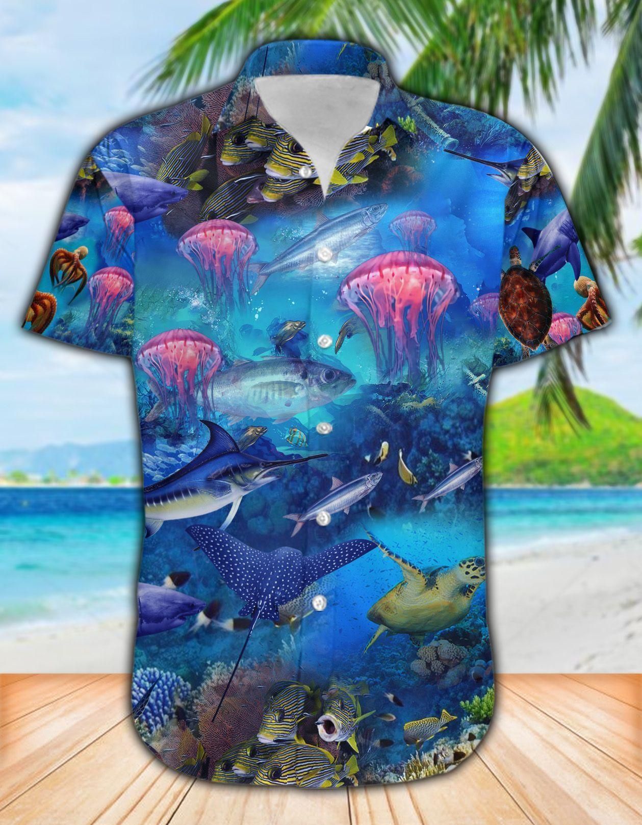 Ocean Aloha Hawaiian Shirt Colorful Short Sleeve Summer Beach Casual Shirt For Men And Women