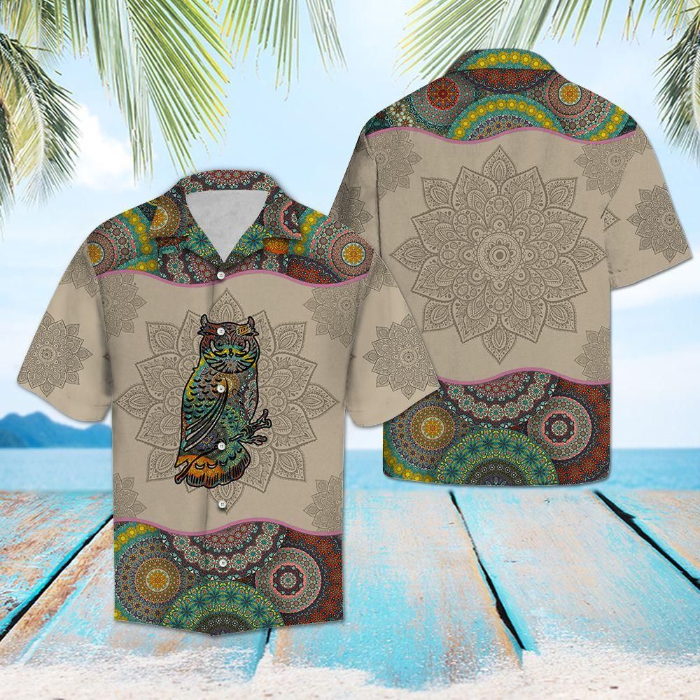 Owl Mandala Aloha Hawaiian Shirt Colorful Short Sleeve Summer Beach Casual Shirt For Men And Women