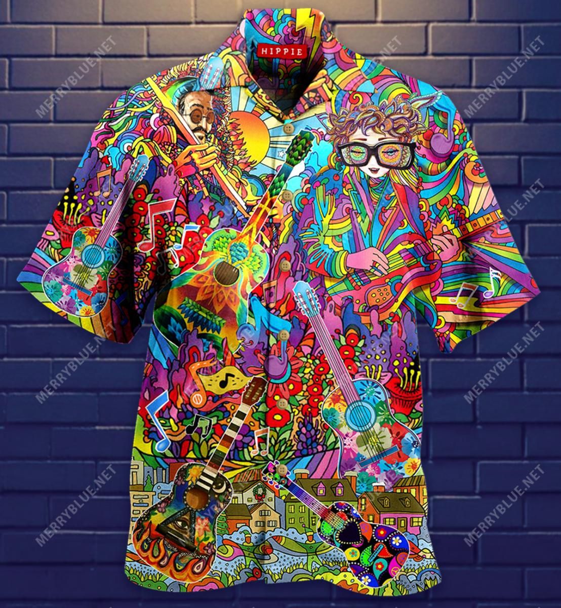 Play Amazing Hippie Guitars Aloha Hawaiian Shirt Colorful Short Sleeve Summer Beach Casual Shirt For Men And Women