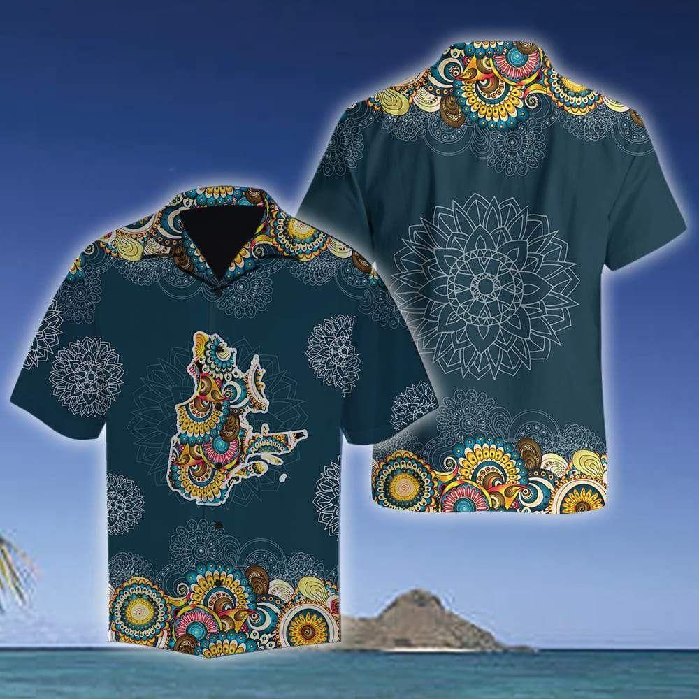 Quebec Map Mandala Teal Aloha Hawaiian Shirt Colorful Short Sleeve Summer Beach Casual Shirt For Men And Women