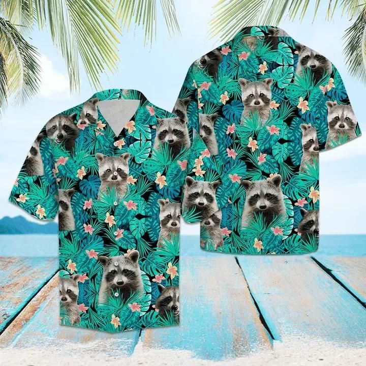 Raccoon Tropical Aloha Hawaiian Shirt Colorful Short Sleeve Summer Beach Casual Shirt For Men And Women