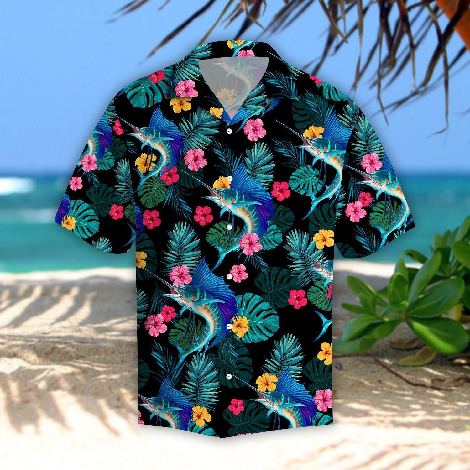 Sailfishs Hibiscus Tropical Aloha Hawaiian Shirt Colorful Short Sleeve Summer Beach Casual Shirt For Men And Women