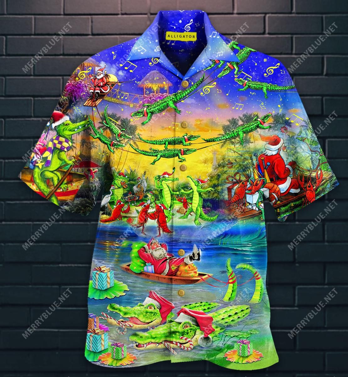 Santa Riding Alligator Aloha Hawaiian Shirt Colorful Short Sleeve Summer Beach Casual Shirt For Men And Women