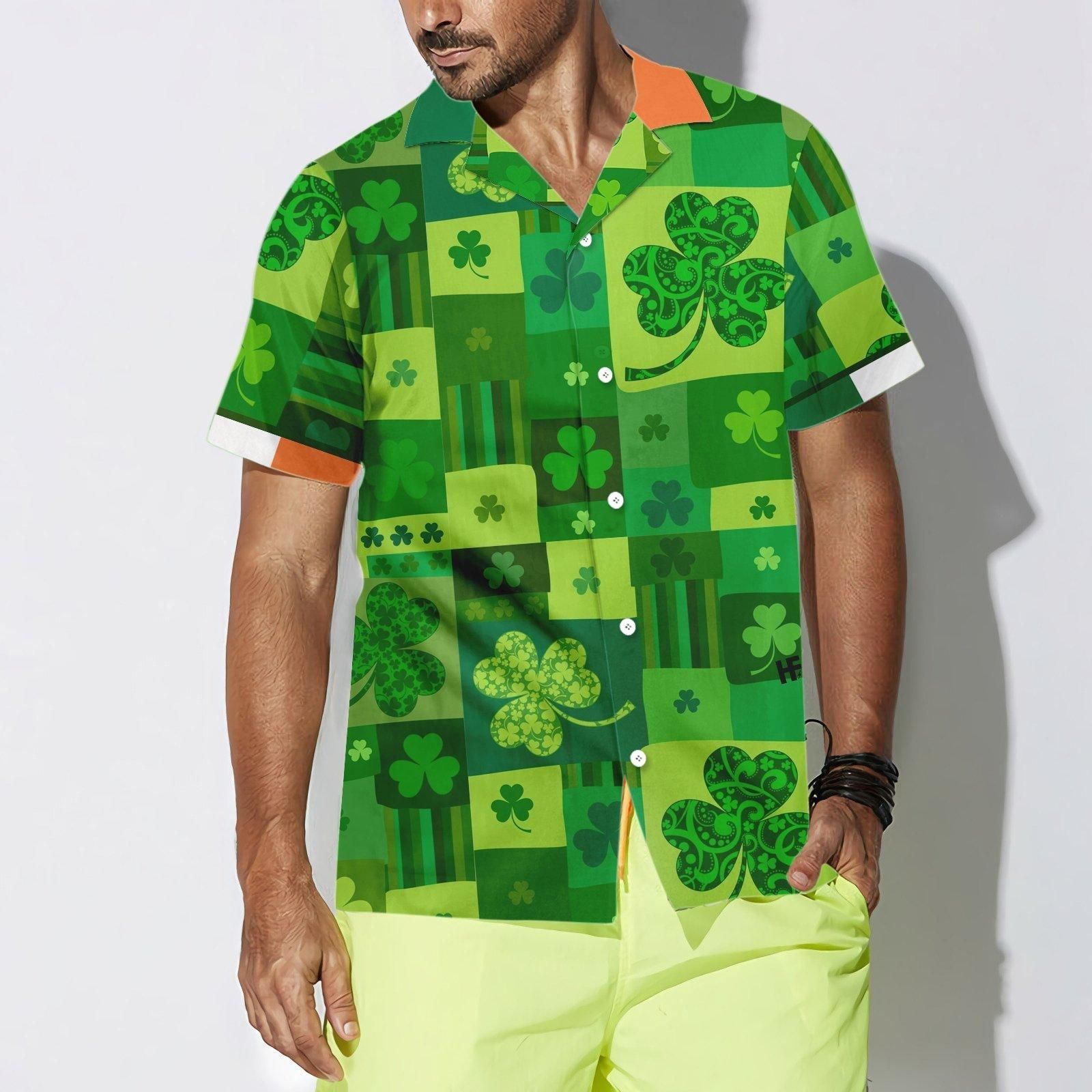 Seamless Shamrock Stpatrick'S Day Aloha Hawaiian Shirt Colorful Short Sleeve Summer Beach Casual Shirt For Men And Women