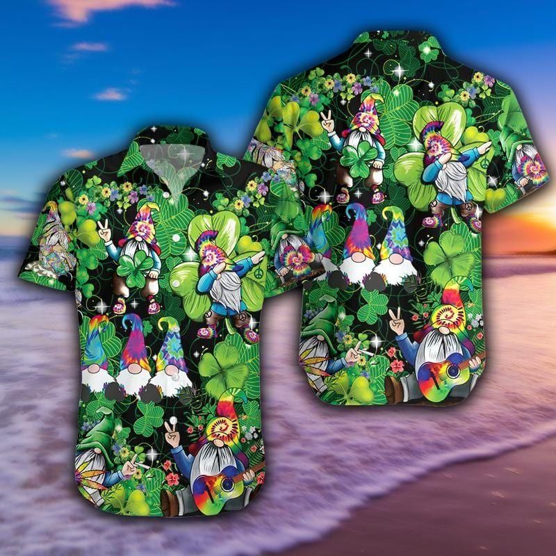 Shamrock Gnome Hippie Saint Patrick'S Day Aloha Hawaiian Shirt Colorful Short Sleeve Summer Beach Casual Shirt For Men And Women