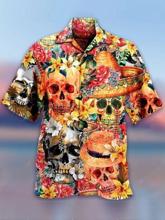 Skull Flowers Day Of The Dead Aloha Hawaiian Shirt Colorful Short Sleeve Summer Beach Casual Shirt For Men And Women