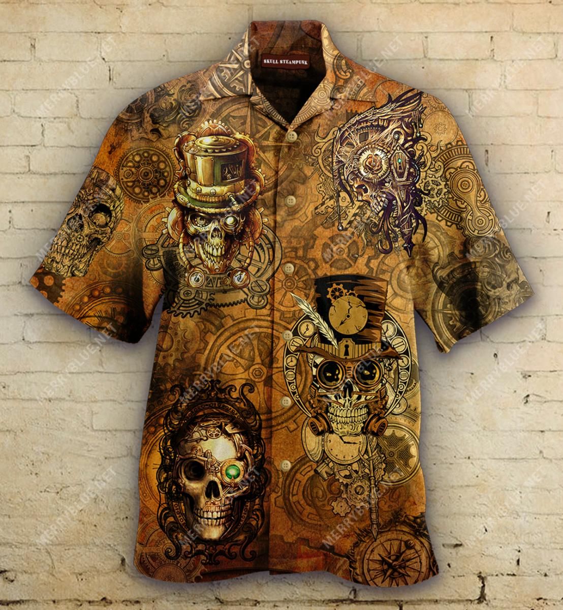 Skull Steampunk Aloha Hawaiian Shirt Colorful Short Sleeve Summer Beach Casual Shirt For Men And Women