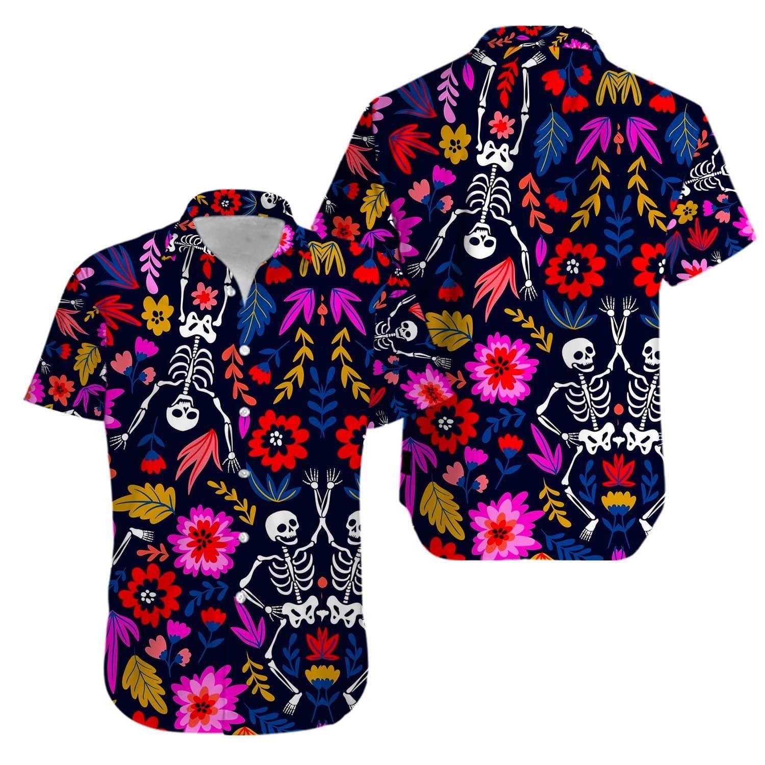 Skull Tattoo Day Of The Dead Flowers Aloha Hawaiian Shirt Colorful Short Sleeve Summer Beach Casual Shirt For Men And Women