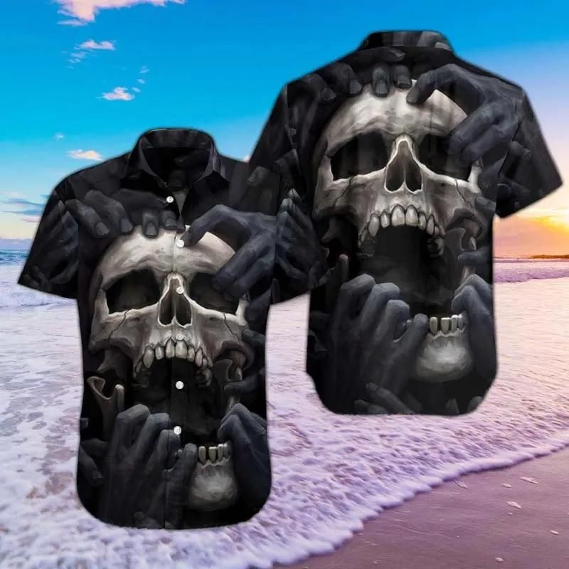 Skull Zombie H Aloha Hawaiian Shirt Colorful Short Sleeve Summer Beach Casual Shirt For Men And Women