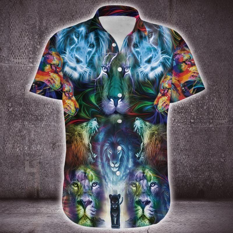 So Cool From Lion Baby To The King Colorful Blue Aloha Hawaiian Shirt Colorful Short Sleeve Summer Beach Casual Shirt For Men And Women