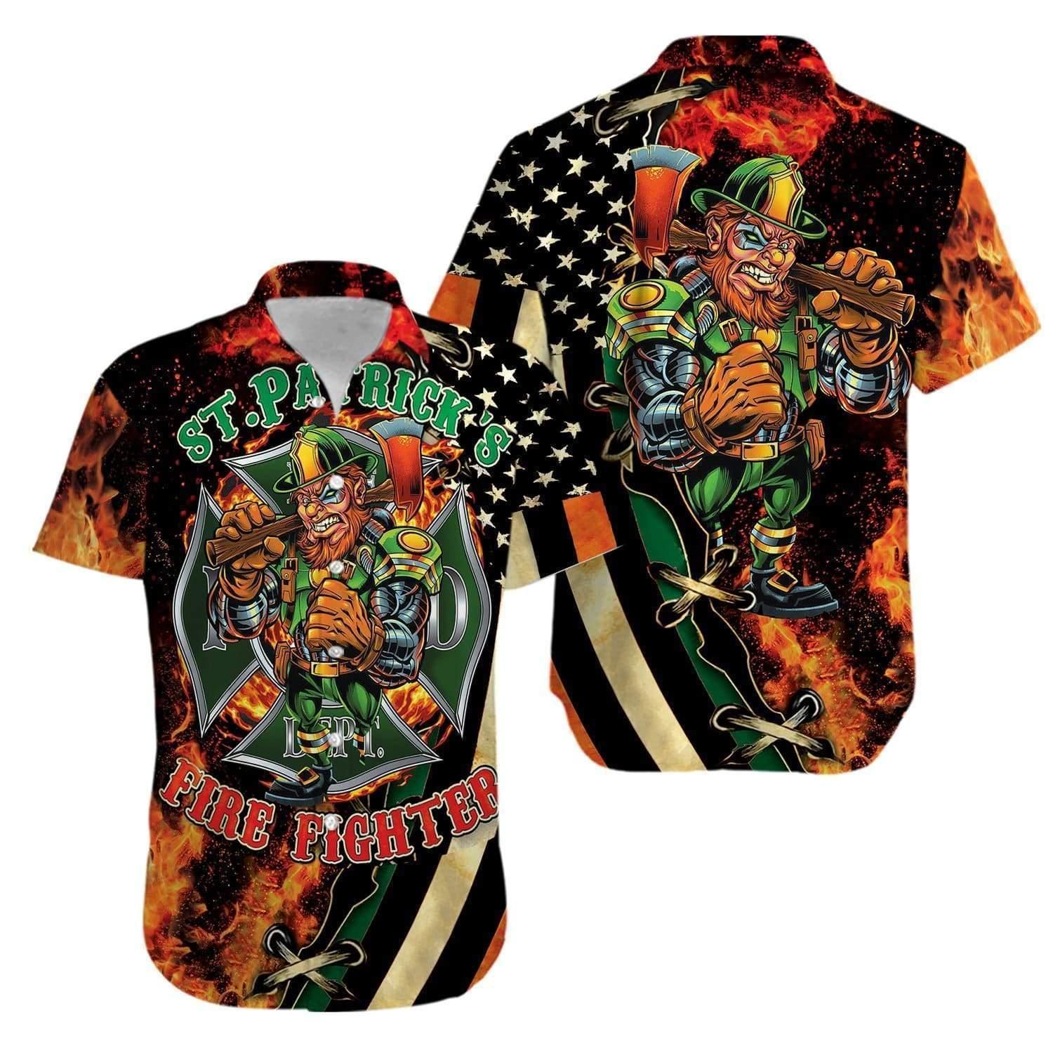 St Patrick'S Day Firefighter Aloha Hawaiian Shirt Colorful Short Sleeve Summer Beach Casual Shirt For Men And Women