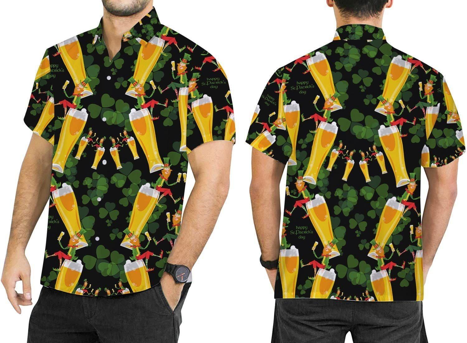 St Patrick'S Day Irish Shamrock And Beer Aloha Hawaiian Shirt Colorful Short Sleeve Summer Beach Casual Shirt For Men And Women