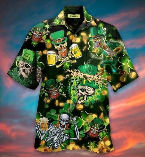 St Patrick'S Day Skull Beer Aloha Hawaiian Shirt Colorful Short Sleeve Summer Beach Casual Shirt For Men And Women