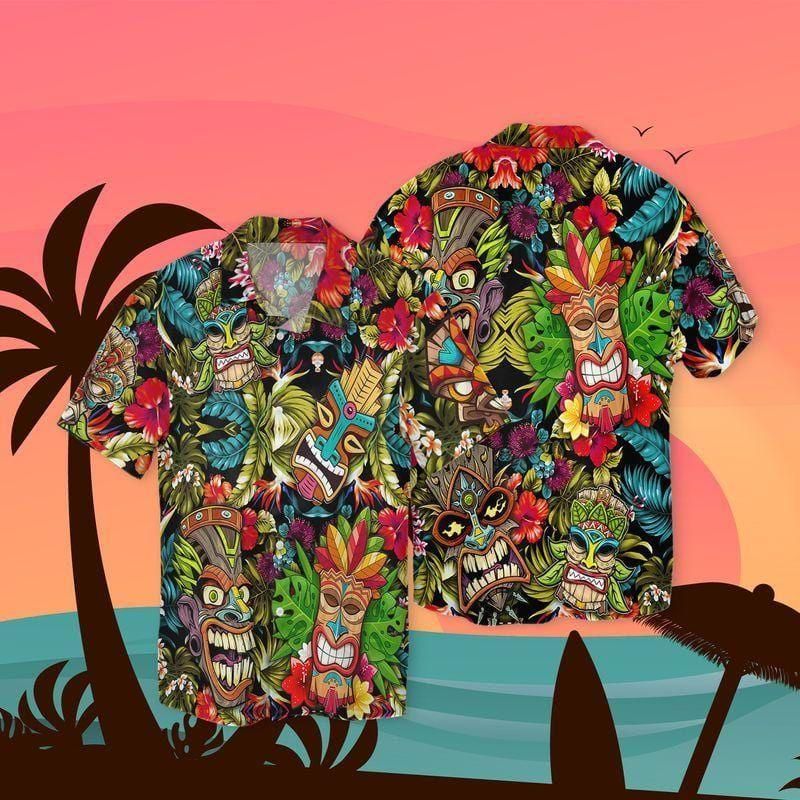 Tiki Tiki Colorful Art Aloha Hawaiian Shirt Colorful Short Sleeve Summer Beach Casual Shirt For Men And Women