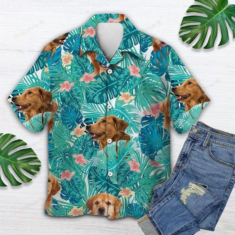 Tropical Golden Retriever Aloha Hawaiian Shirt Colorful Short Sleeve Summer Beach Casual Shirt For Men And Women