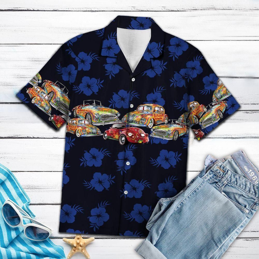 Tropical Hippie Car Aloha Hawaiian Shirt Colorful Short Sleeve Summer Beach Casual Shirt For Men And Women