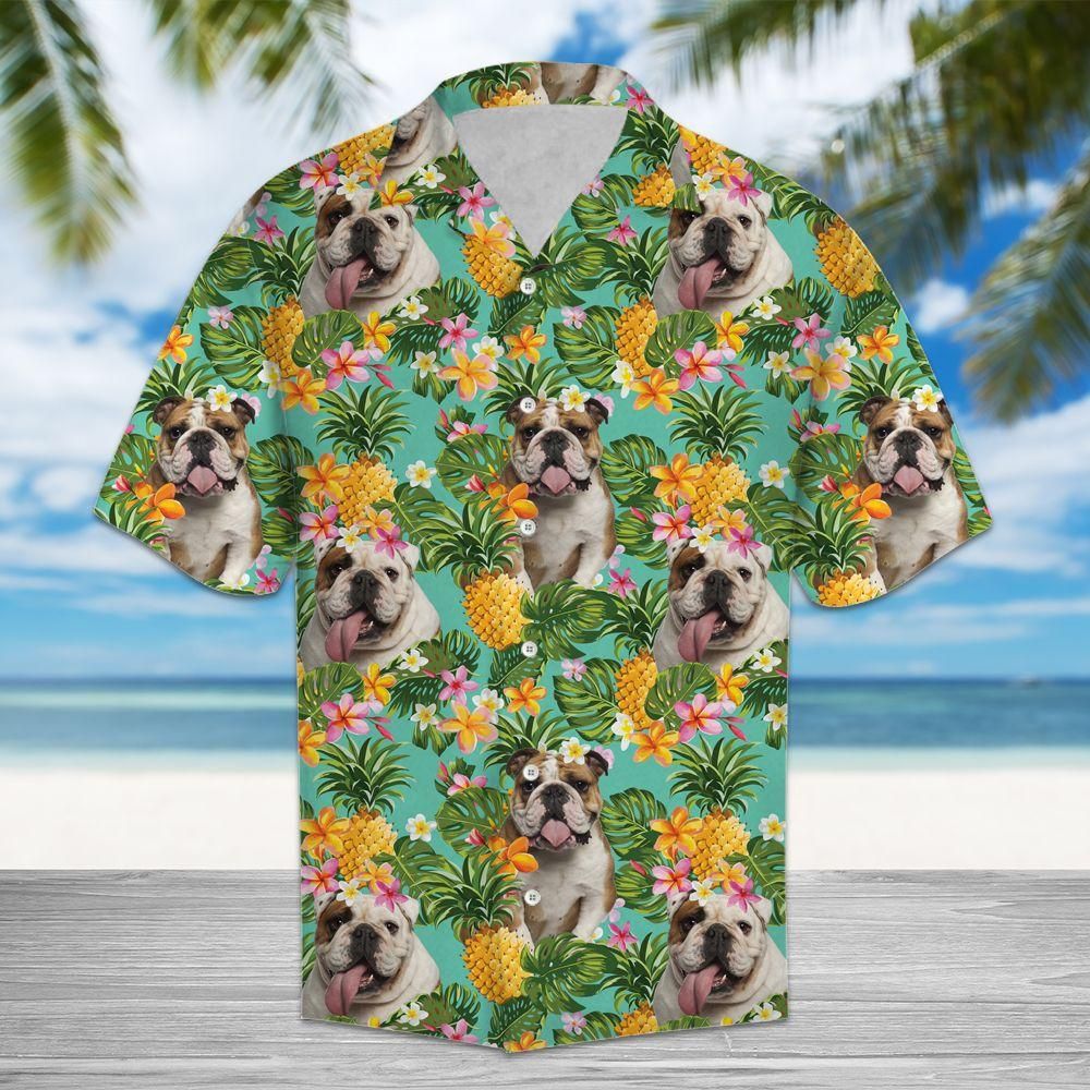 Tropical Pineapple English Bulldogs Aloha Hawaiian Shirt Colorful Short Sleeve Summer Beach Casual Shirt For Men And Women