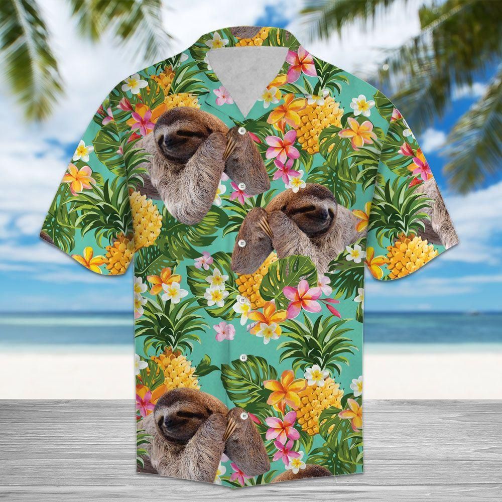 Tropical Pineapple Sloth Aloha Hawaiian Shirt Colorful Short Sleeve Summer Beach Casual Shirt For Men And Women