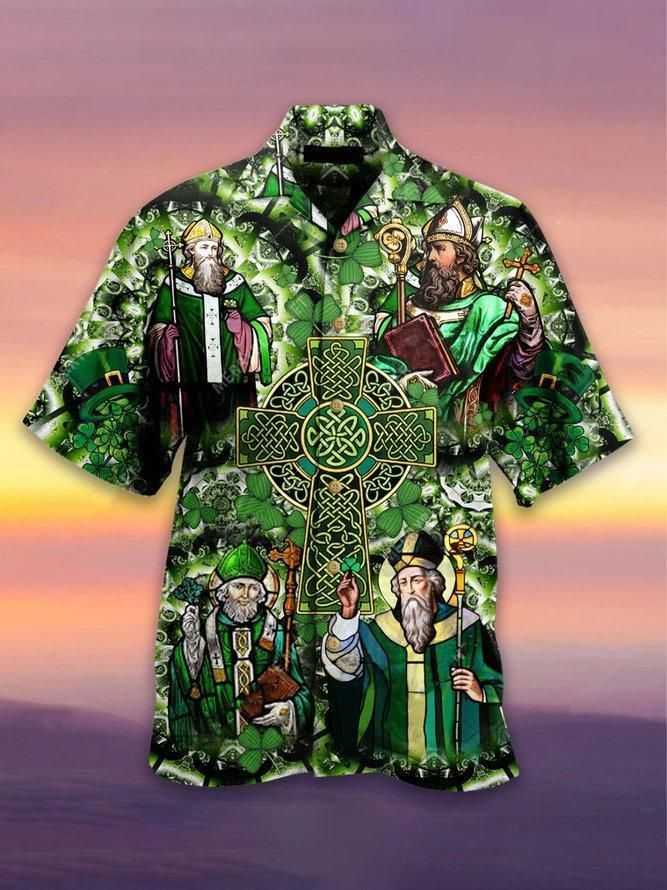 Celtic Cross St Patrick'S Day Aloha Hawaiian Shirt Colorful Short Sleeve Summer Beach Casual Shirt For Men And Women