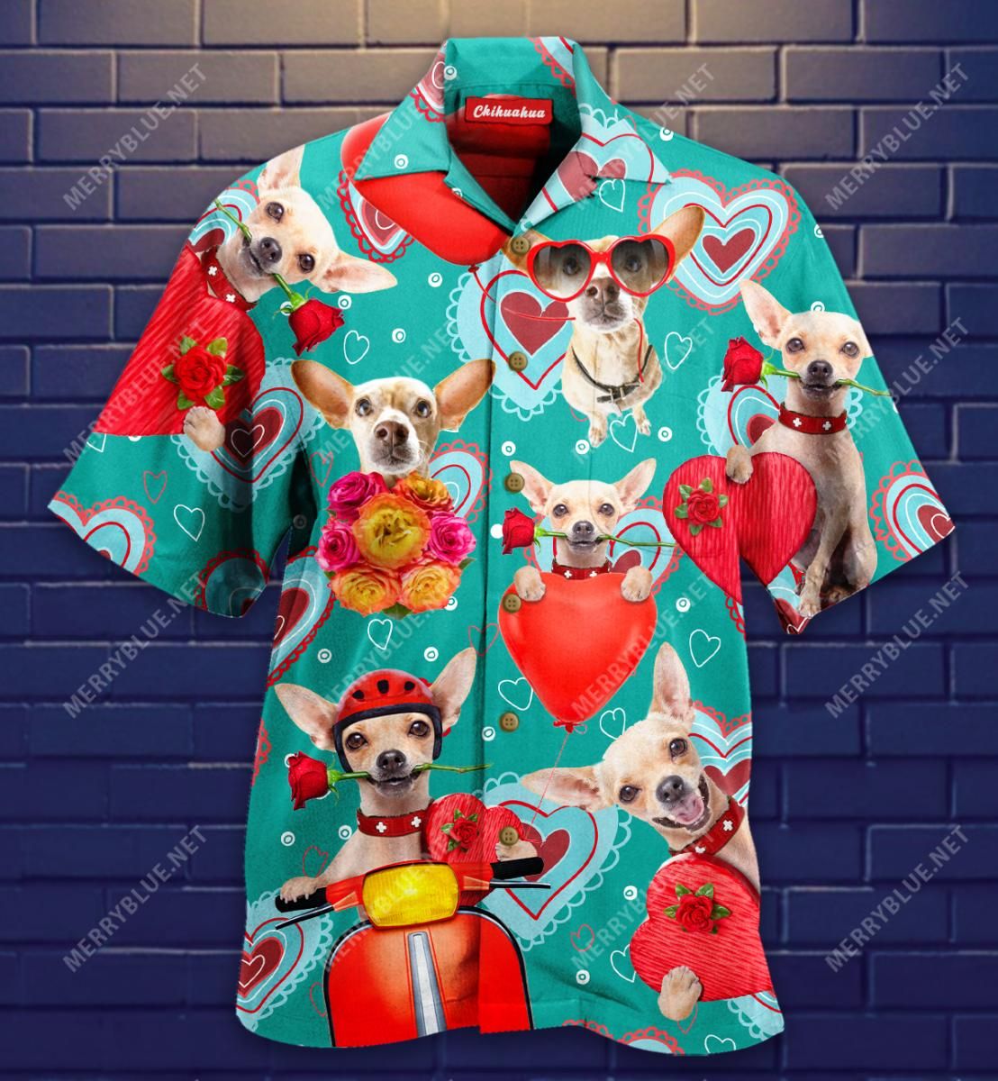 Chihuahua Happy Valentine'S Day Aloha Hawaiian Shirt Colorful Short Sleeve Summer Beach Casual Shirt For Men And Women