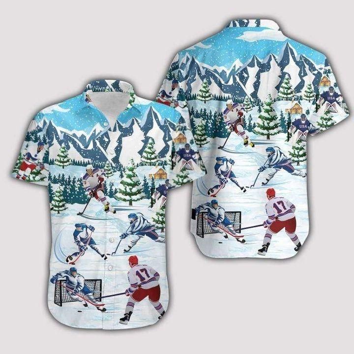 Christmas Let'S Play Hockey Aloha Hawaiian Shirt Colorful Short Sleeve Summer Beach Casual Shirt For Men And Women