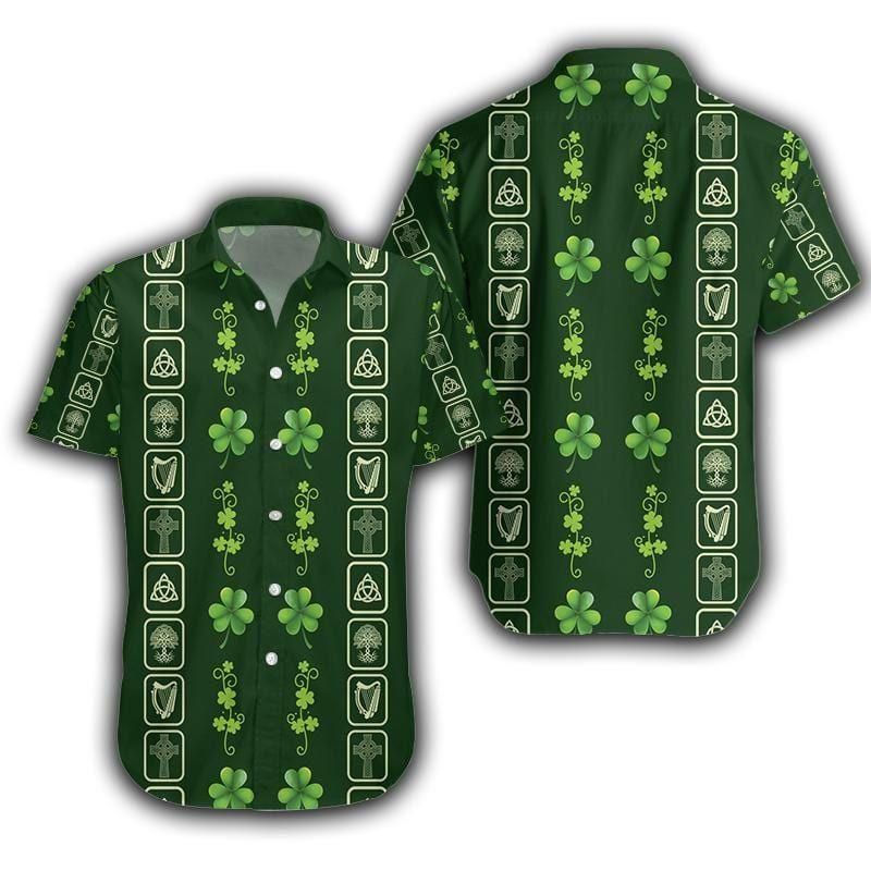 Clover Simple Patrick'S Day Irish Aloha Hawaiian Shirt Colorful Short Sleeve Summer Beach Casual Shirt For Men And Women