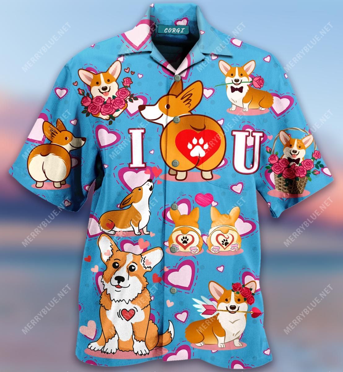 Corgi Happy Valentine'S Day Aloha Hawaiian Shirt Colorful Short Sleeve Summer Beach Casual Shirt For Men And Women