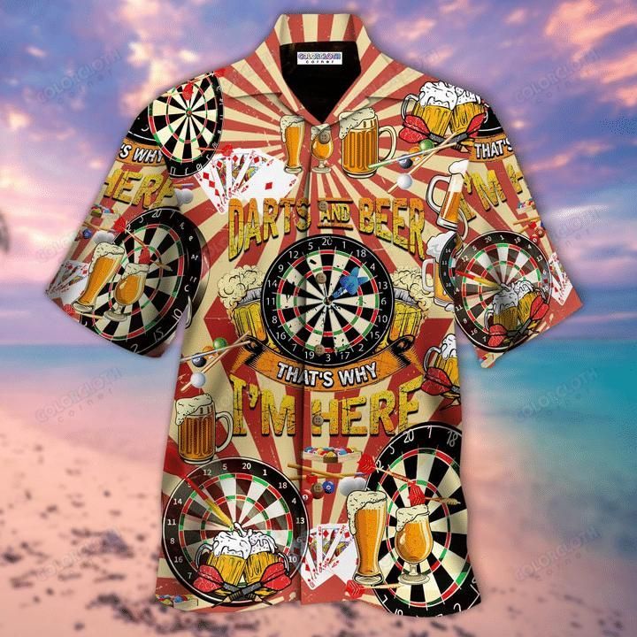 Darts And Beer That'S Why I'M Here Aloha Hawaiian Shirt Colorful Short Sleeve Summer Beach Casual Shirt For Men And Women