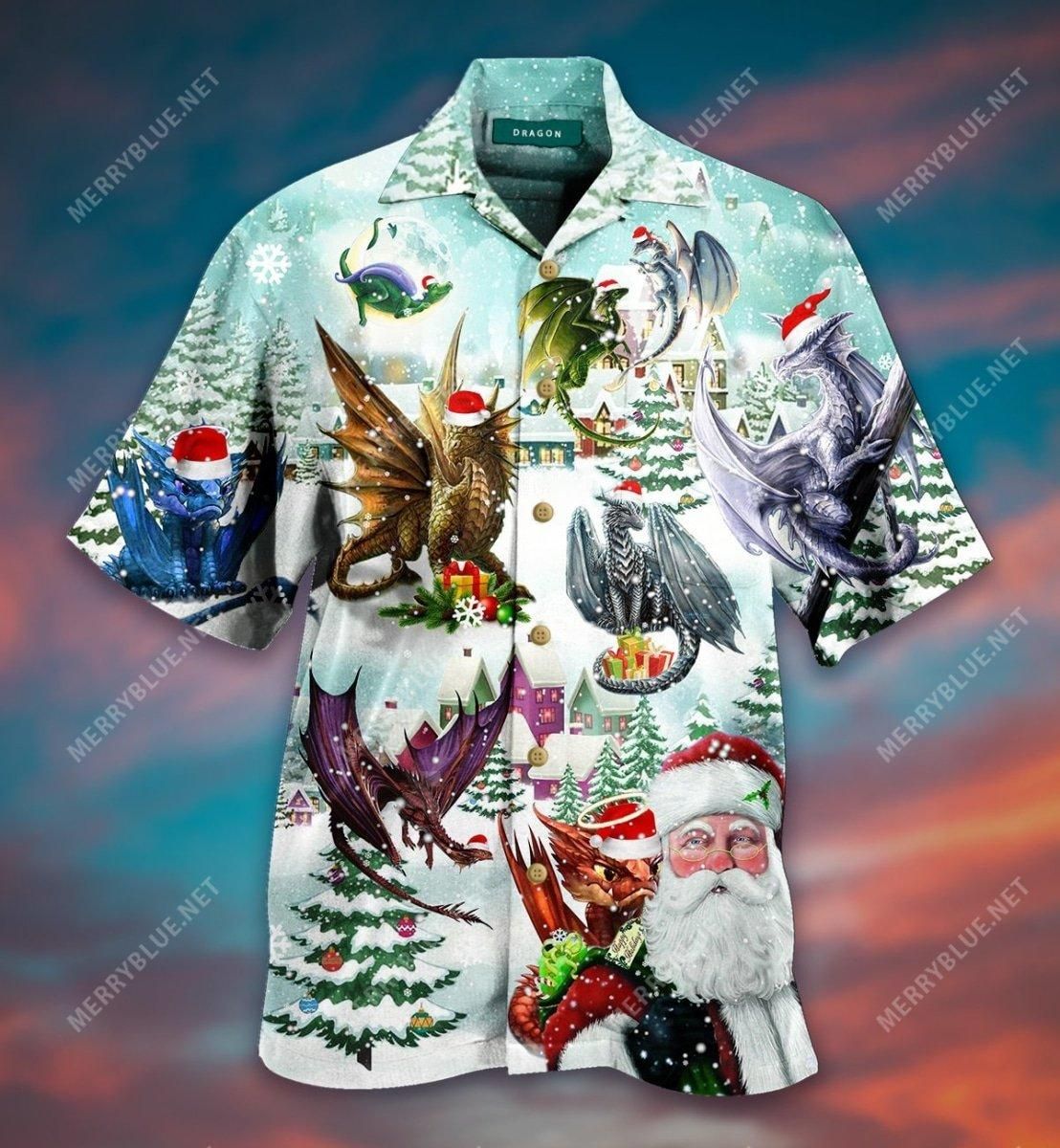 Dragon'S Happy Holidays Aloha Hawaiian Shirt Colorful Short Sleeve Summer Beach Casual Shirt For Men And Women