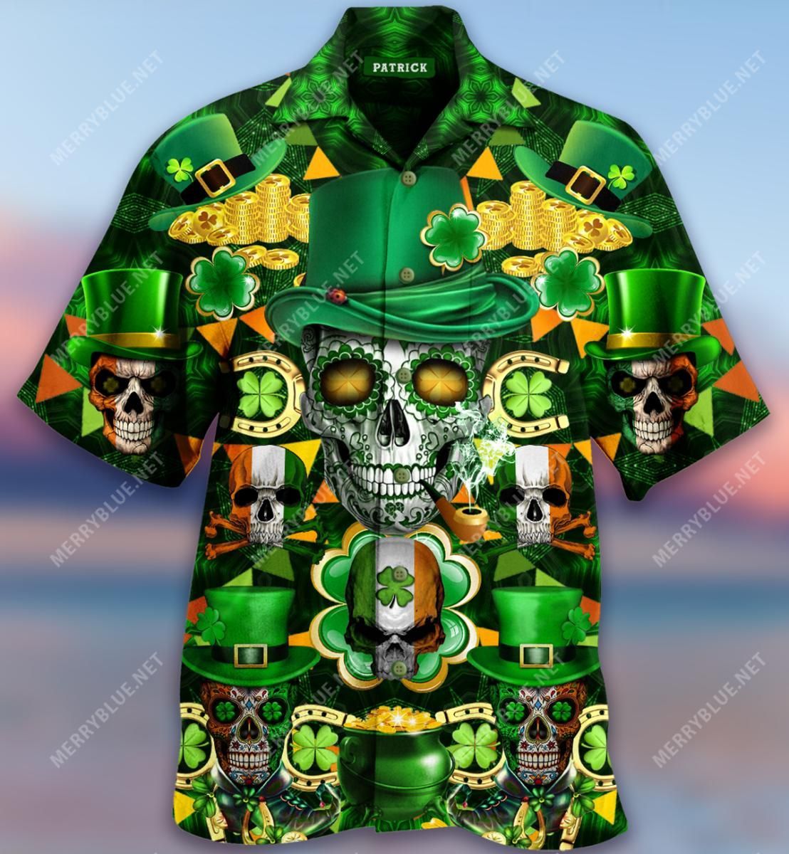 Feeling Lucky Skull Saint Patrick'S Day Aloha Hawaiian Shirt Colorful Short Sleeve Summer Beach Casual Shirt For Men And Women