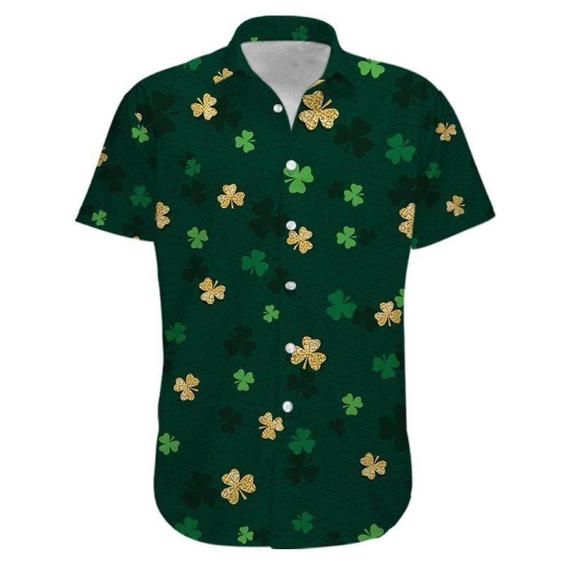 Gold And Green Shamrock Saint Patrick'S Day Aloha Hawaiian Shirt Colorful Short Sleeve Summer Beach Casual Shirt For Men And Women