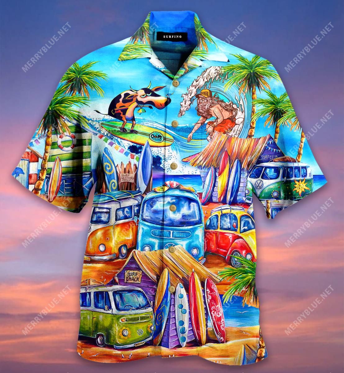 It'S Summer Time Let'S Go Cow Surfing Aloha Hawaiian Shirt Colorful Short Sleeve Summer Beach Casual Shirt For Men And Women