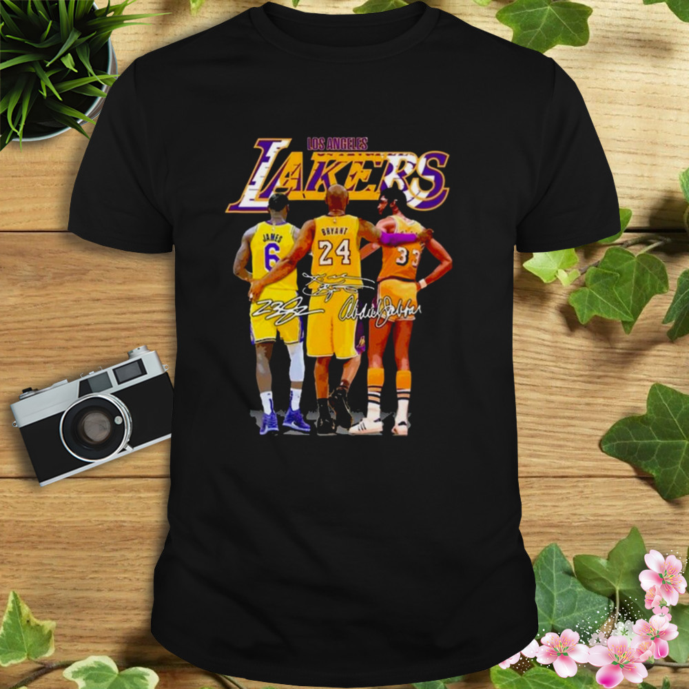 Los angeles lebron james Kobe Bryant kareem abdul jabbar signatures shirt